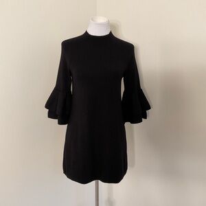 Anthropologie Elegant Black Ruffle Sleeve Knit Dress
